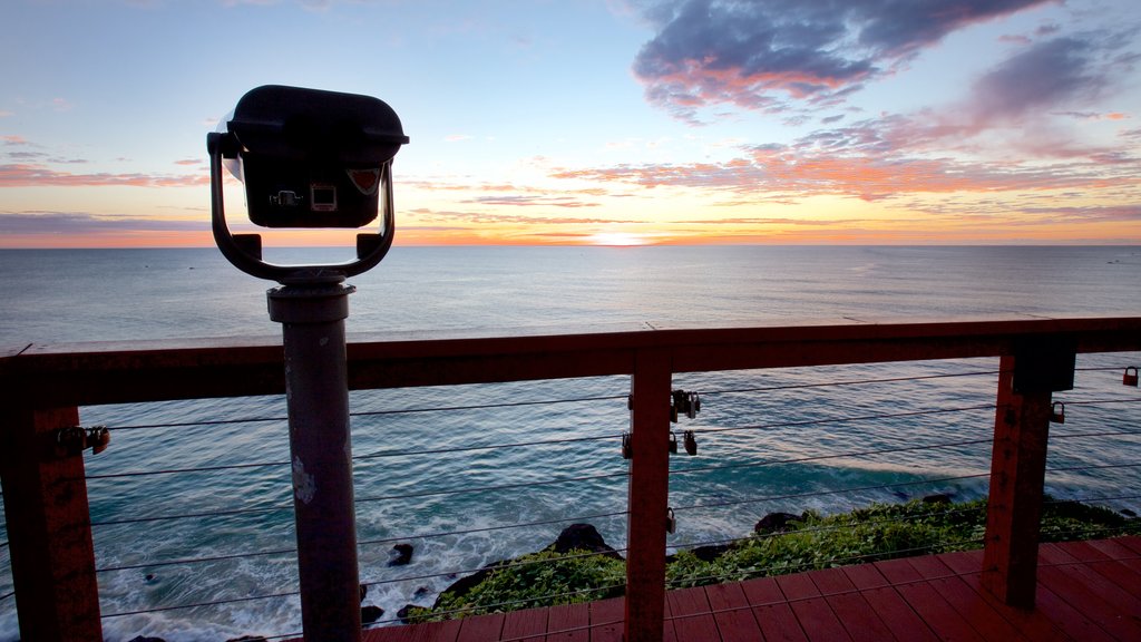 Point Danger which includes a sunset, general coastal views and views