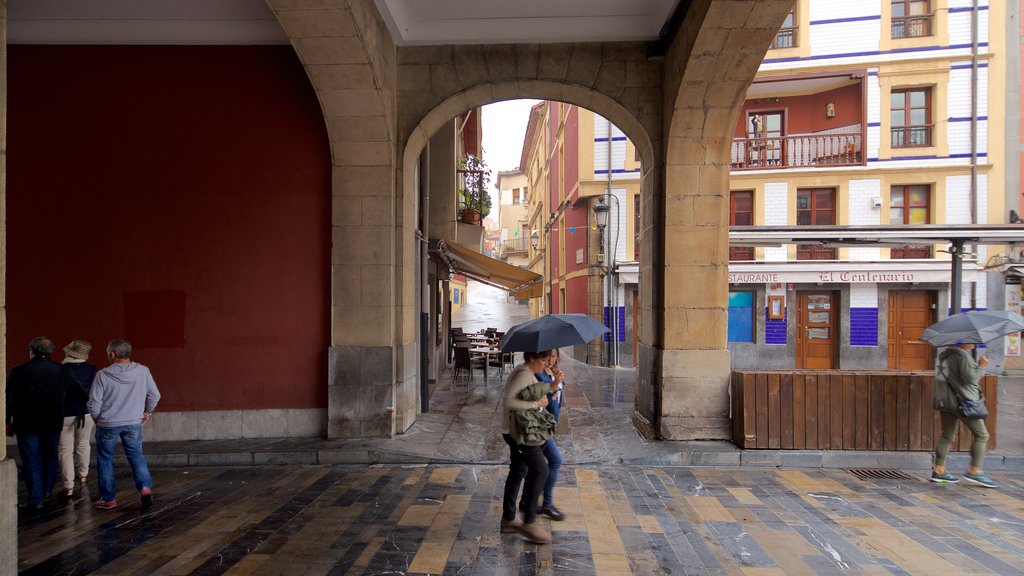 Plaza Mayor ofreciendo imágenes de calles y elementos patrimoniales y también un pequeño grupo de personas