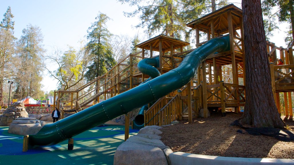 Happy Hollow Park and Zoo showing a park, zoo animals and a playground