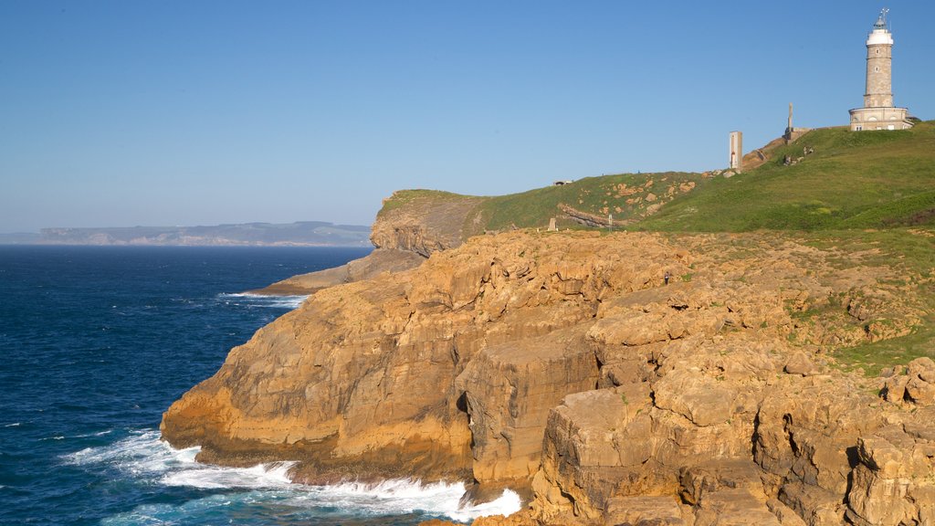 Cabo Mayor Lighthouse which includes a lighthouse, rocky coastline and general coastal views