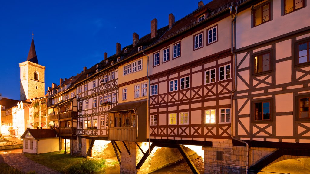 Krämerbrücke das einen Geschichtliches und bei Nacht