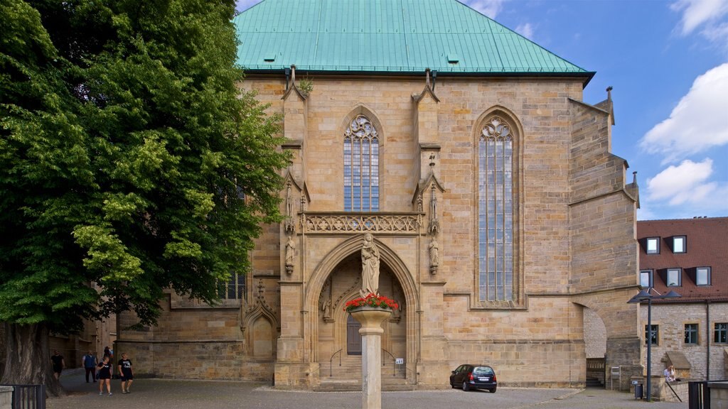 Erfurt Cathedral featuring flowers, a church or cathedral and a statue or sculpture