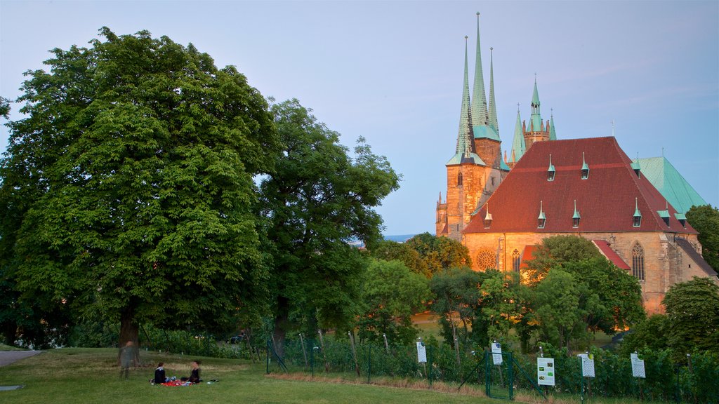 Catedral de Erfurt mostrando un parque, una iglesia o catedral y patrimonio de arquitectura