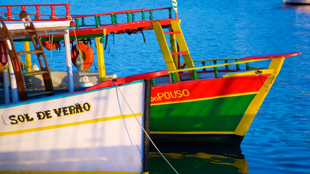 Paraty Wharf showing a bay or harbour and signage