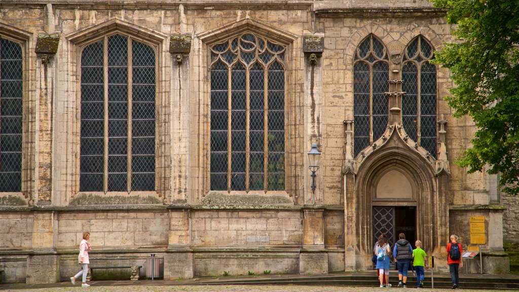 Catedral de Brunswick ofreciendo imágenes de calles y arquitectura patrimonial y también un pequeño grupo de personas