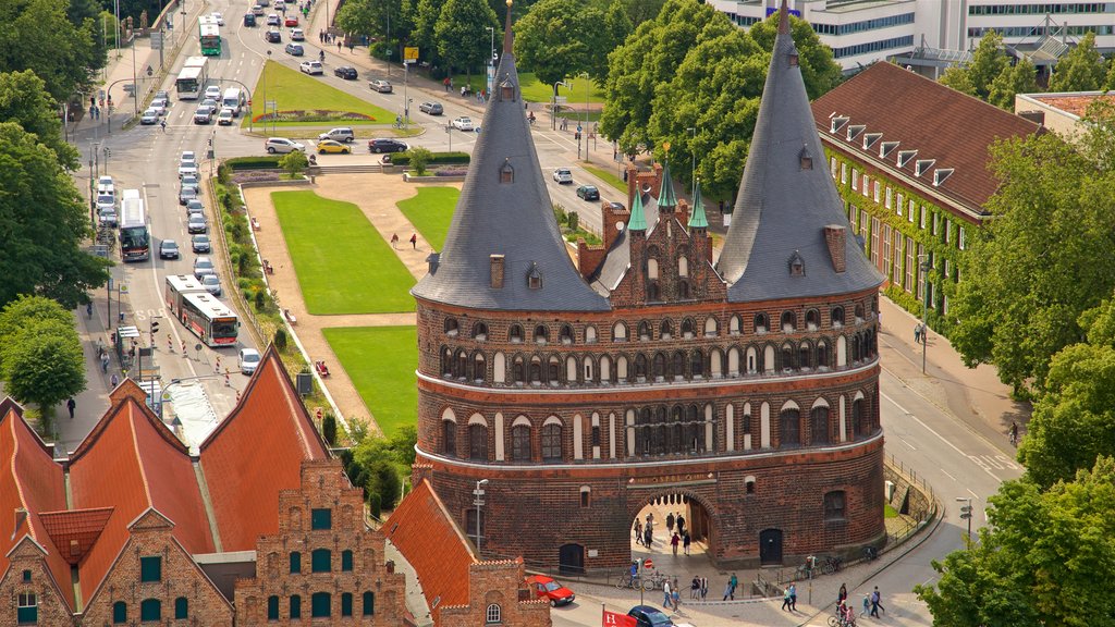 Petrikirche which includes a city, heritage architecture and landscape views