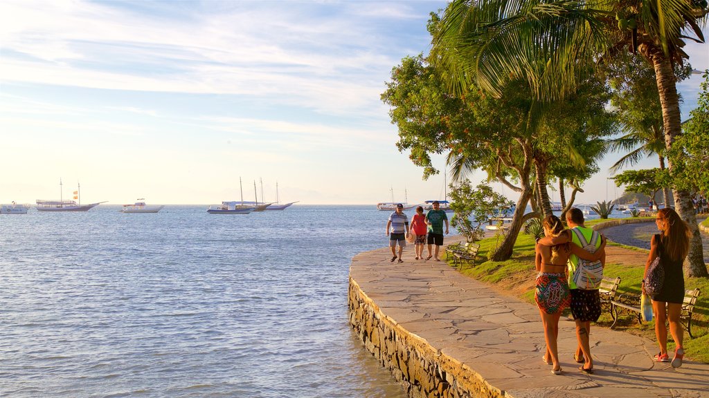 Orla Bardot que incluye una bahía o un puerto y vista general a la costa y también un pequeño grupo de personas