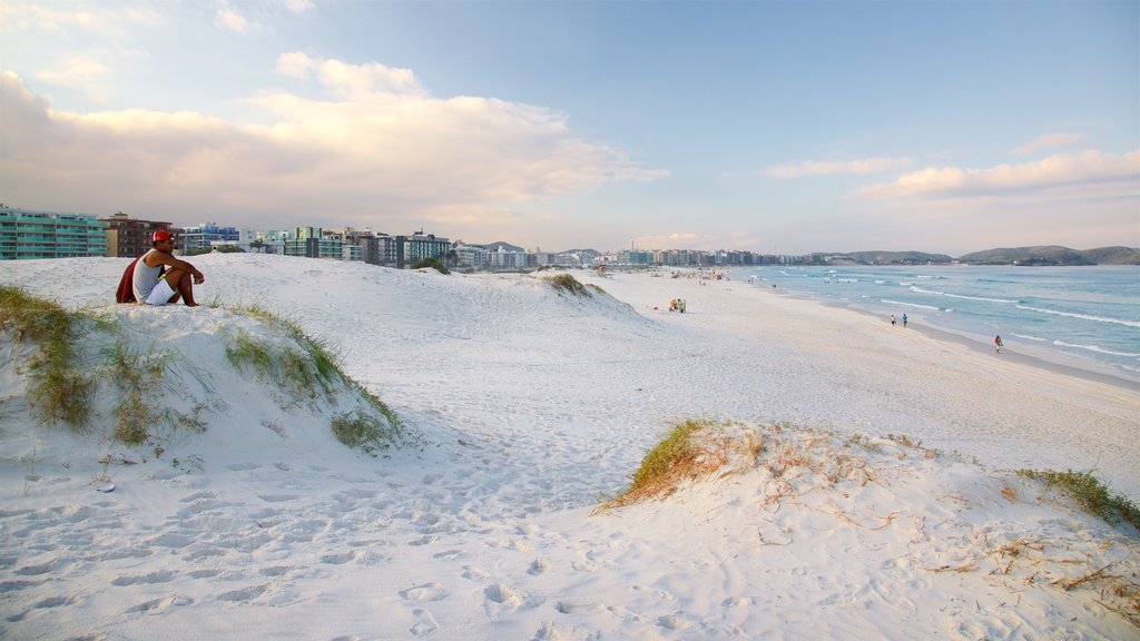 Playa de las Dunas que incluye una ciudad costera, una playa y vista general a la costa