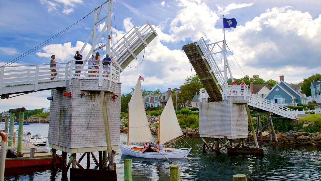 Perkins Cove showing a river or creek, a bridge and sailing