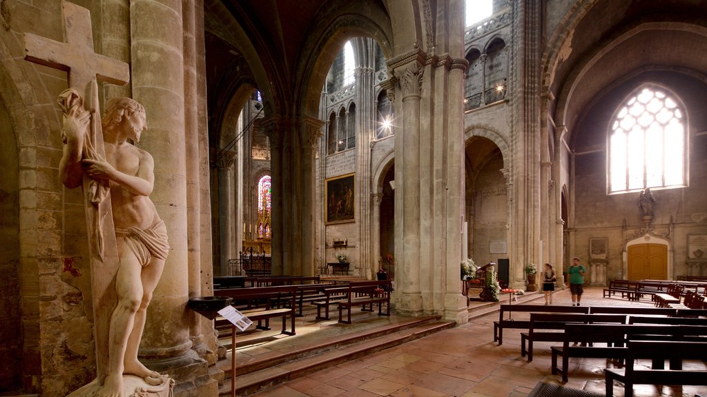 Chalon Cathedral featuring religious elements, interior views and a statue or sculpture