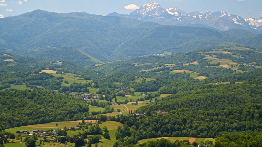 Castillo de Mauvezin que incluye escenas tranquilas, vista panorámica y una pequeña ciudad o aldea