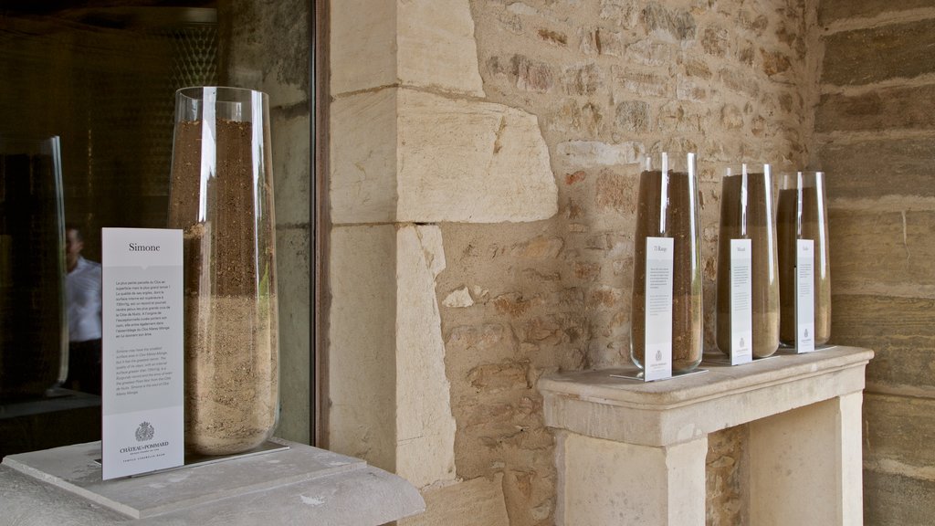 Chateau de Pommard featuring heritage elements, interior views and signage