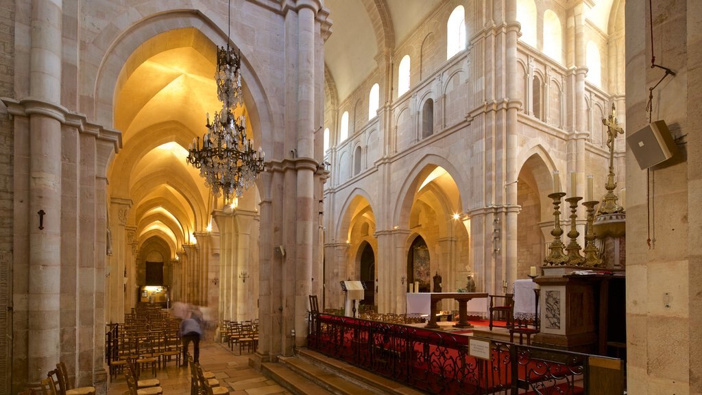 Collégiale Notre-Dame de Melun mostrando elementos de patrimônio, vistas internas e uma igreja ou catedral