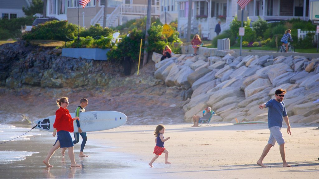 Playa Higgins que incluye una playa, vista general a la costa y una ciudad costera