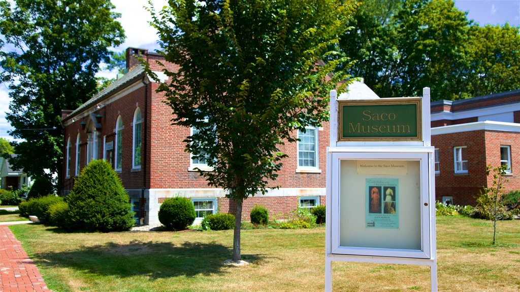 Saco Museum featuring signage and a small town or village