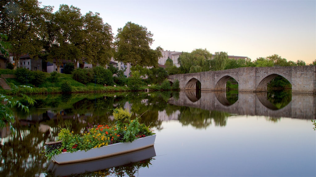 Limoges mostrando um pôr do sol, flores silvestres e uma ponte