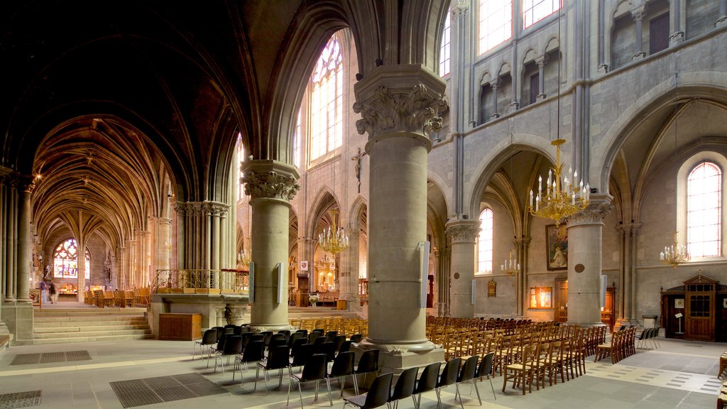 Catedral de Moulins que incluye elementos patrimoniales, vista interna y una iglesia o catedral