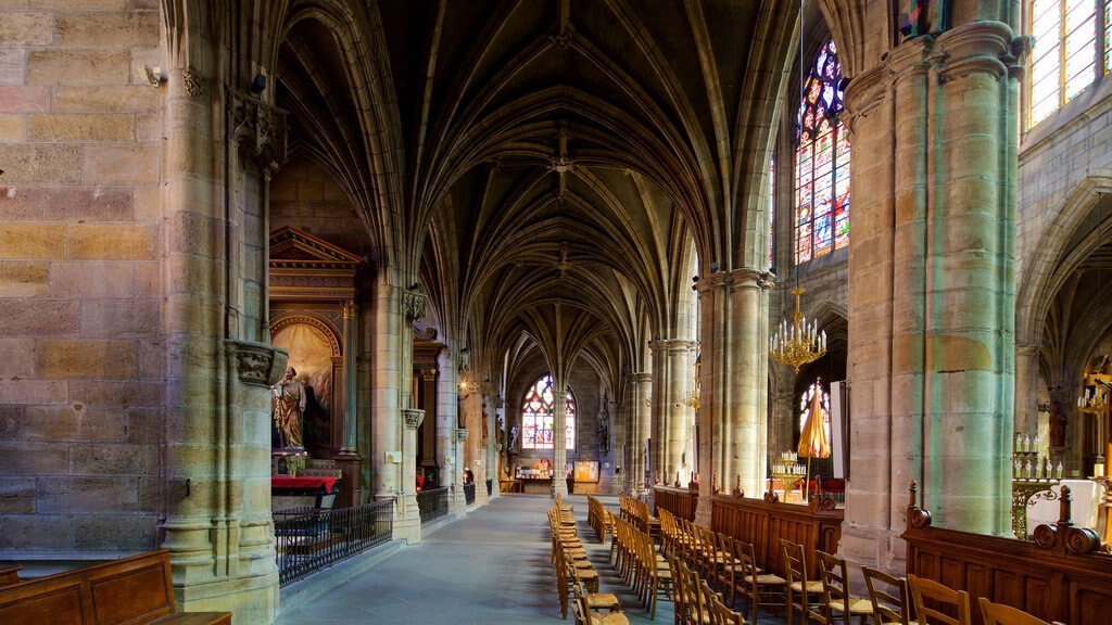 Moulins Cathedral which includes interior views, heritage elements and a church or cathedral