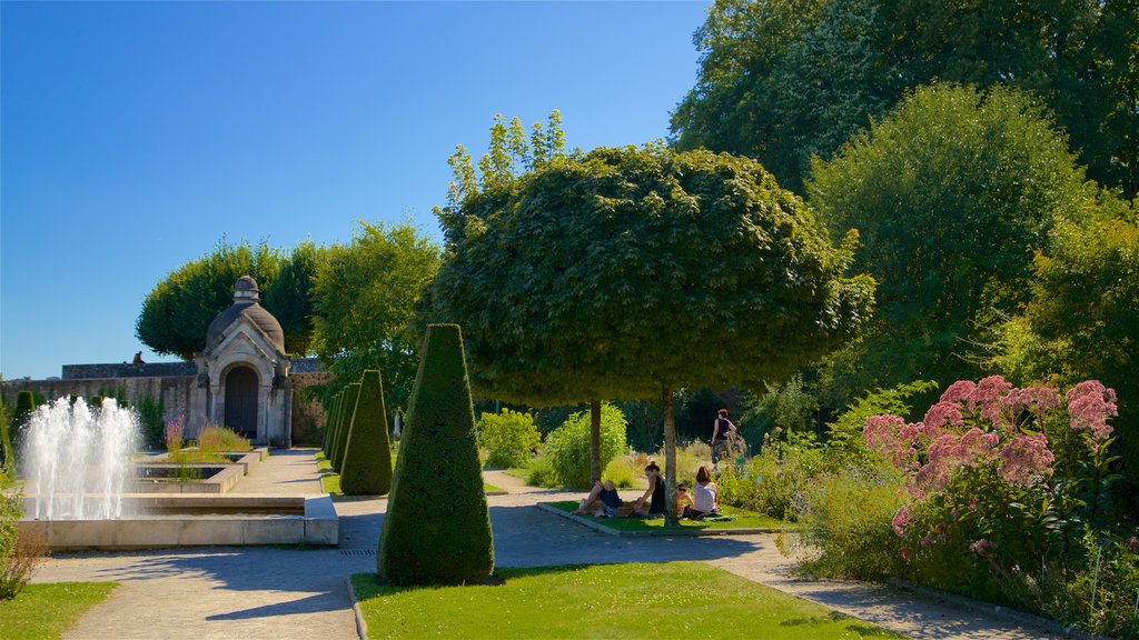 Jardin de l\'Eveche som omfatter vilde blomster, et springvand og en park