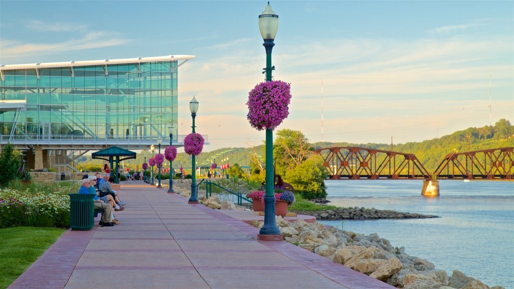 Dubuque ofreciendo jardín, un atardecer y arquitectura moderna