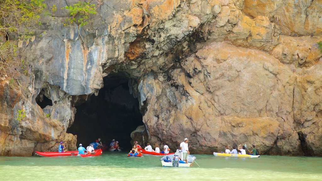 Ao Phang Nga National Park which includes rocky coastline, kayaking or canoeing and caves