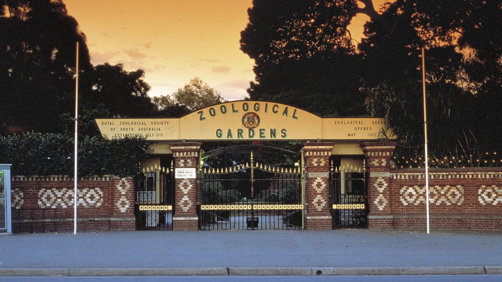 Adelaide Zoo showing zoo animals and signage