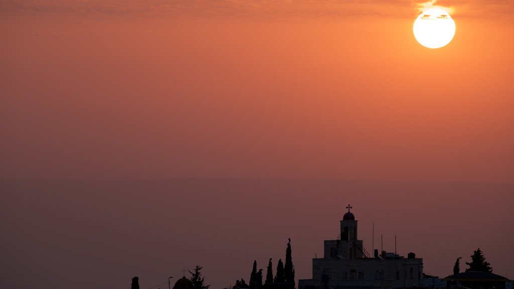 Jerusalén mostrando un atardecer, vista panorámica y horizonte