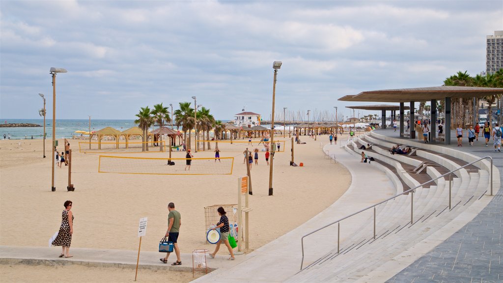 Lahat Promenade showing a coastal town, a beach and general coastal views