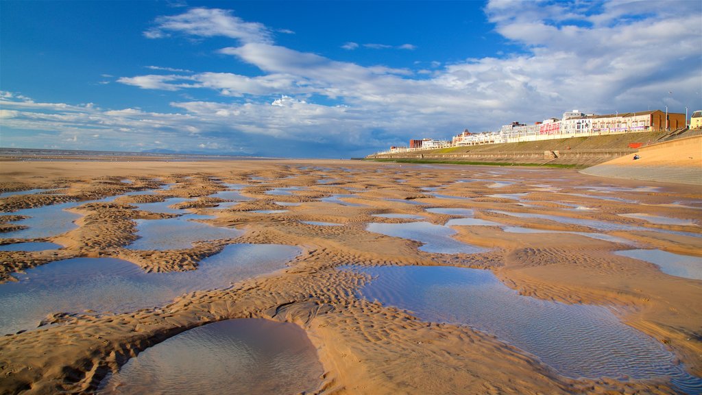 Blackpool North Shore Beach showing a beach, a coastal town and general coastal views