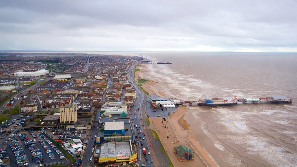 Blackpool Tower which includes a coastal town and landscape views