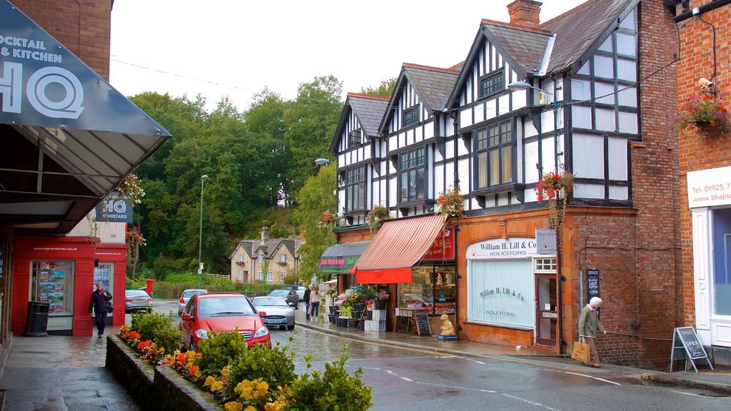 Lymm ofreciendo flores y una pequeña ciudad o pueblo