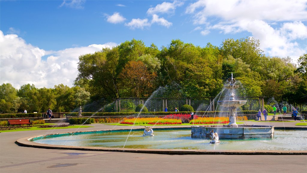 Stanley Park ofreciendo jardín, una fuente y flores silvestres