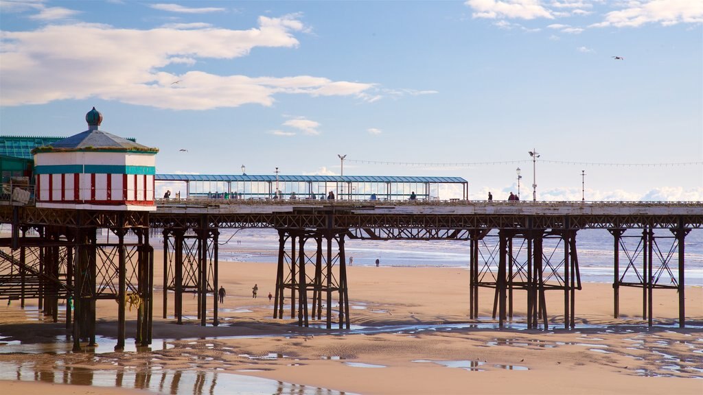 North Pier which includes general coastal views and a sandy beach