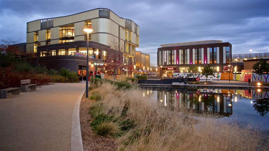 Telford which includes a pond, night scenes and a park