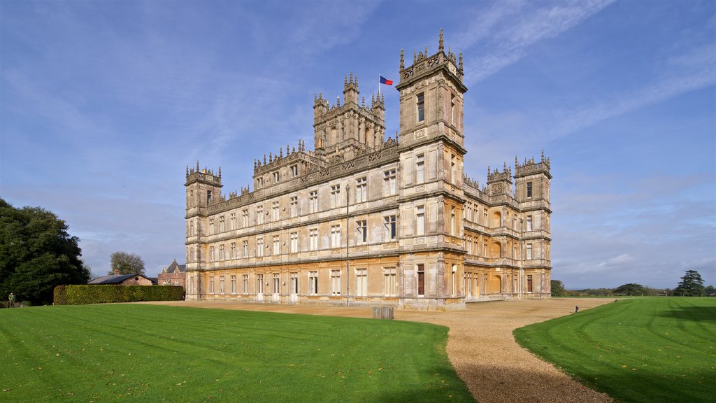 Highclere Castle which includes landscape views and heritage architecture