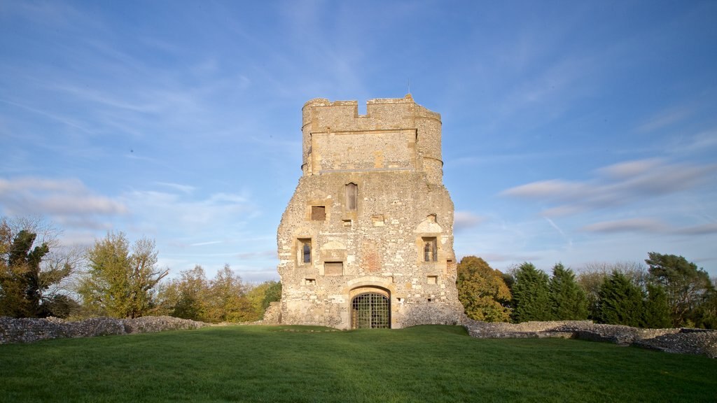 Donnington Castle ofreciendo vista panorámica, ruinas de un edificio y arquitectura patrimonial