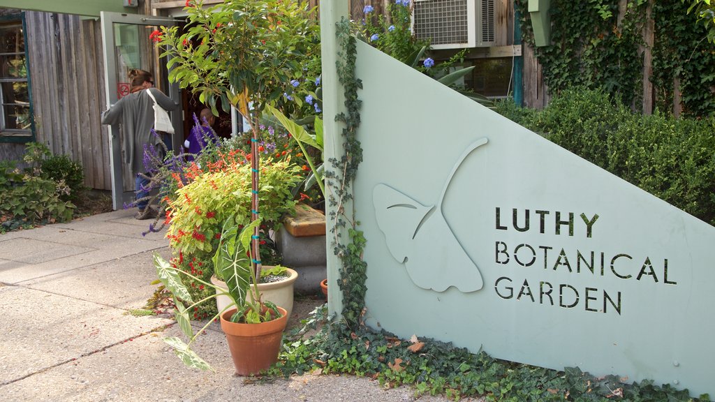 Luthy Botanical Garden showing wild flowers and signage