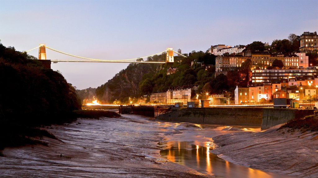 Bristol showing a bridge, a sunset and a river or creek