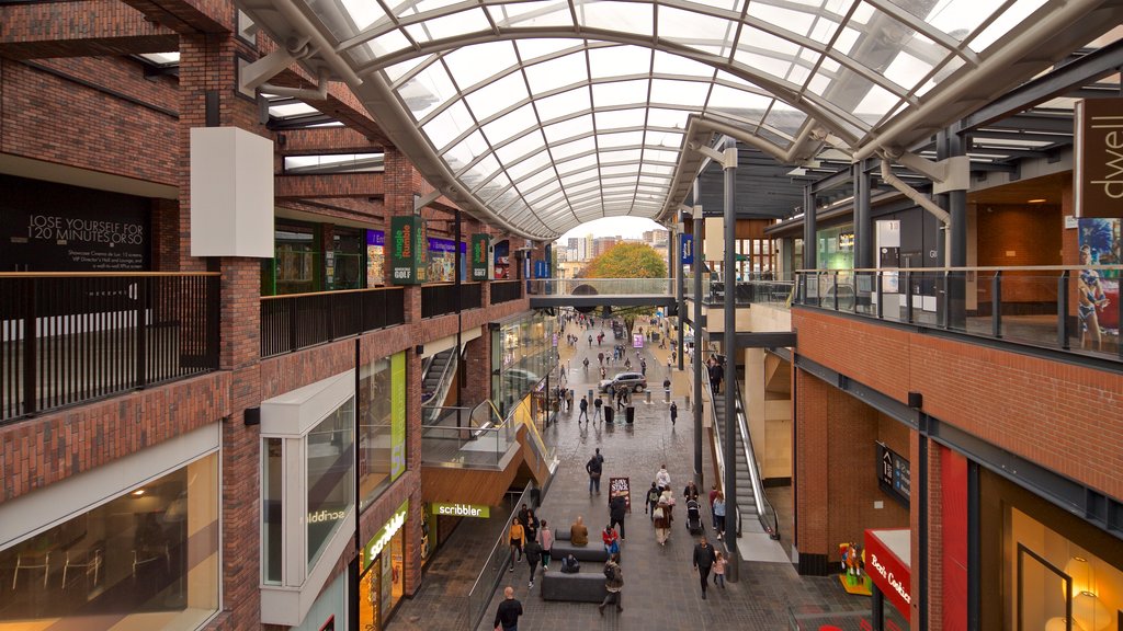 Centro comercial Cabot Circus mostrando vistas interiores y compras