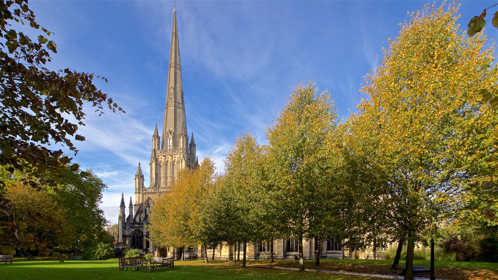 St. Mary Redcliffe Church showing a garden, a church or cathedral and heritage architecture