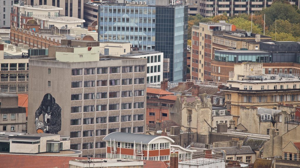 Cabot Tower which includes landscape views and a city