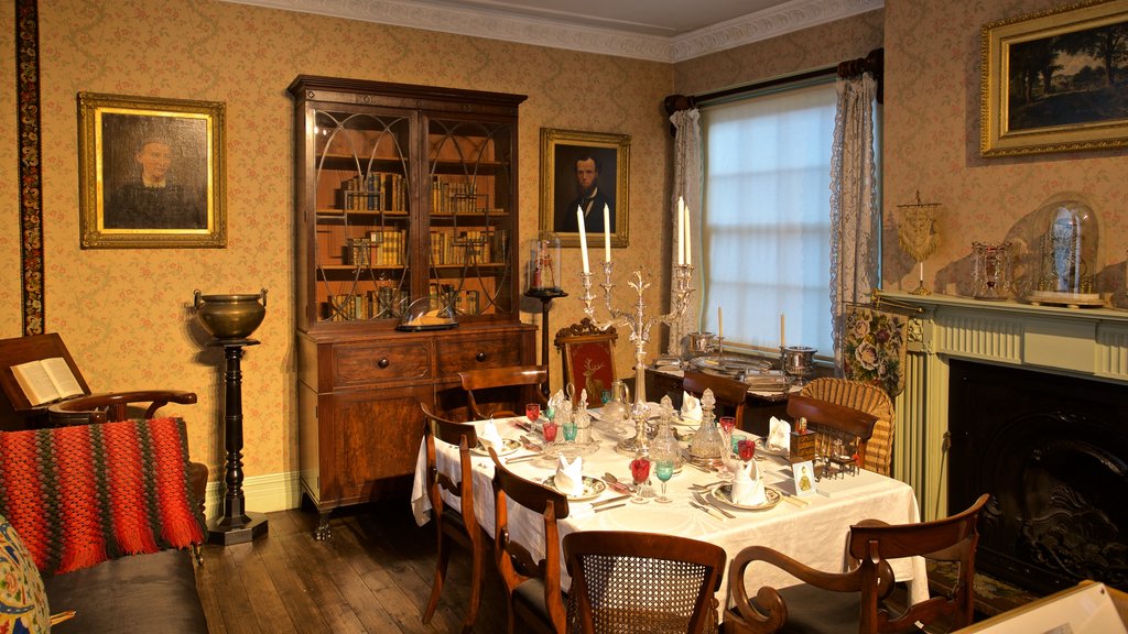 Strangers Hall Garden showing interior views, a house and heritage elements