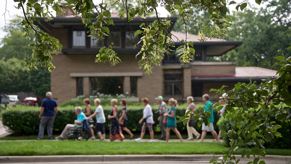 Meyer May House que incluye imágenes de calles y también un pequeño grupo de personas