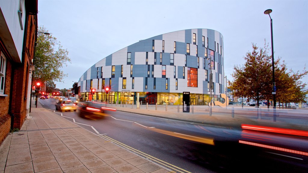 University Campus Suffolk which includes modern architecture and outdoor art