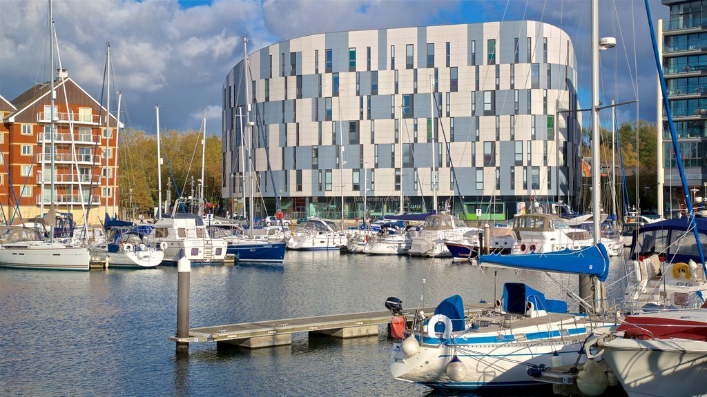 University Campus Suffolk which includes a bay or harbor