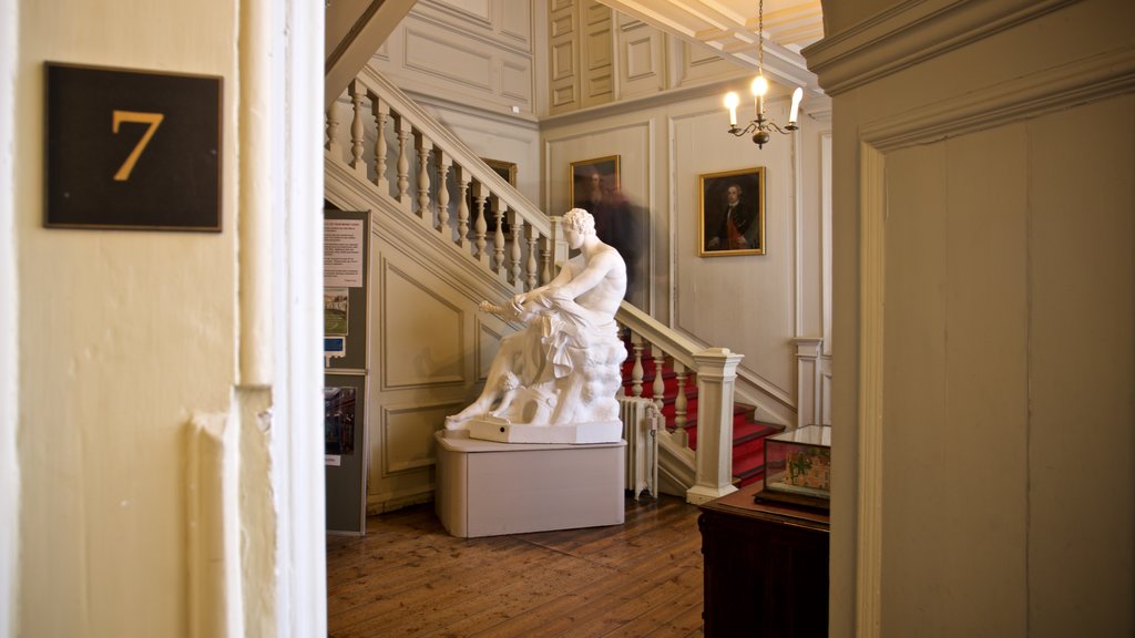 Christchurch Mansion showing a house, interior views and a statue or sculpture