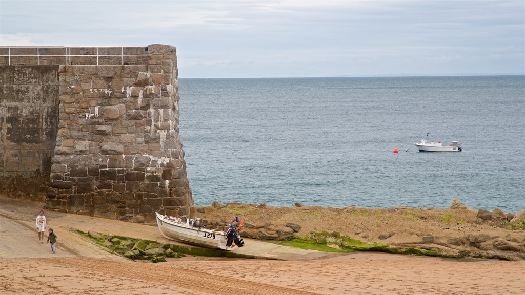 La Greve de Lecq showing general coastal views and a sandy beach