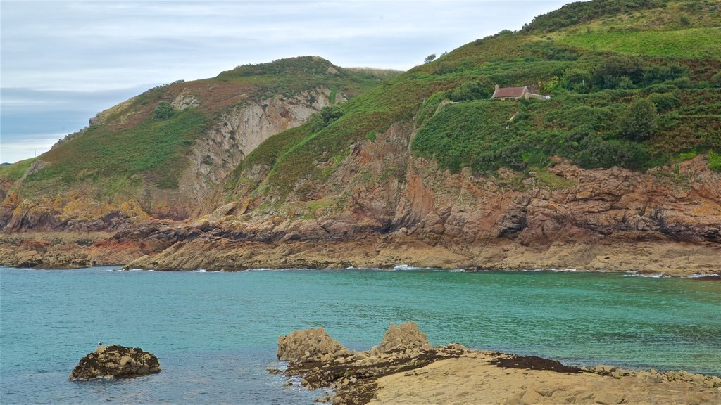 La Greve de Lecq featuring general coastal views and rugged coastline