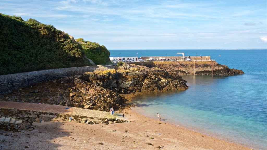 Bahía de Bouley ofreciendo vistas generales de la costa, una playa de guijarros y costa escarpada