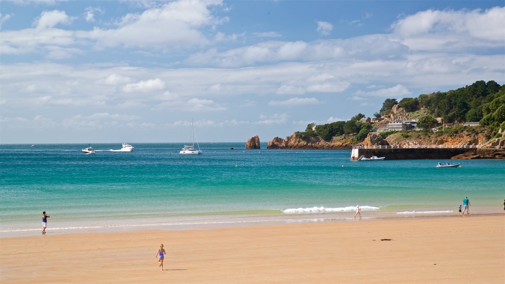 St Brelade\'s Bay Beach which includes a sandy beach, general coastal views and landscape views